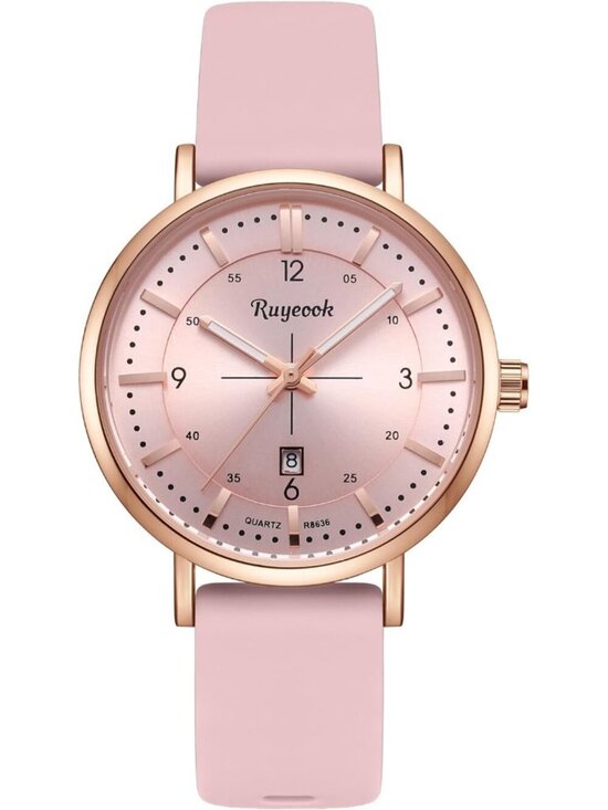 Accessories - Women's All Pink Analog Quartz Silicone Band Calendar Date Display Wrist Watch